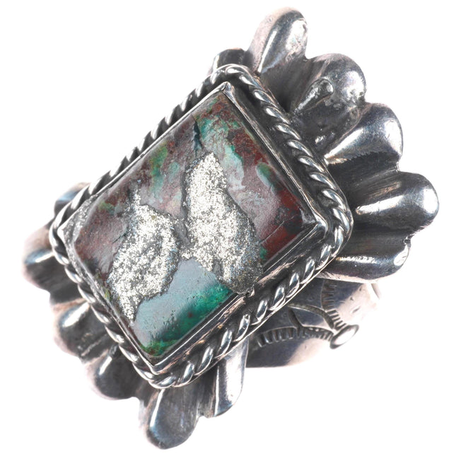 sz12 30's-40's Big Navajo sterling silver cast top ring with turquoise