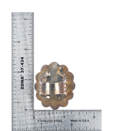 sz8 Big vintage CJ Navajo sterling silver stamped top ring with nice turquoise