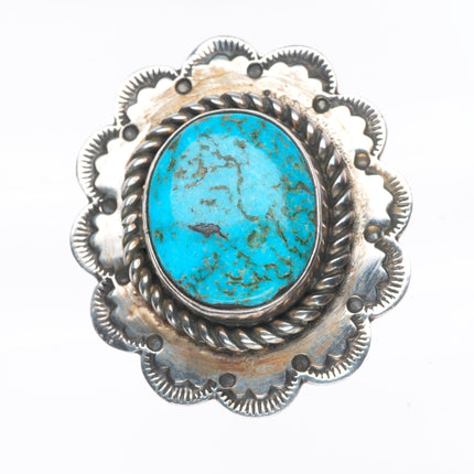 sz8 Big vintage CJ Navajo sterling silver stamped top ring with nice turquoise