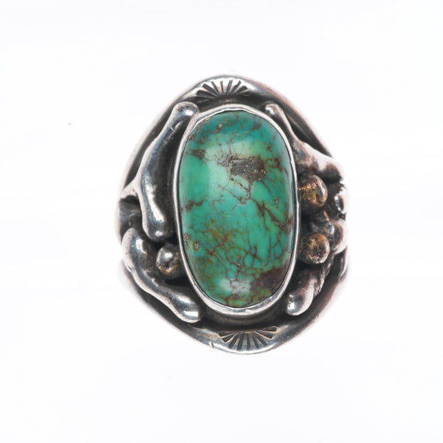 sz11.75 Vintage southwestern brutalist sterling silver ring with nice turquoise