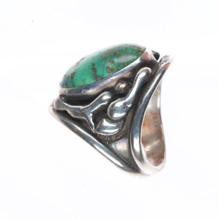sz11.75 Vintage southwestern brutalist sterling silver ring with nice turquoise