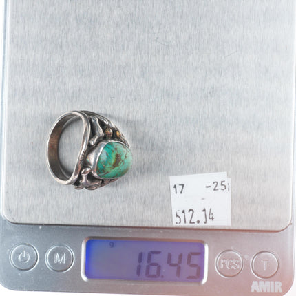 sz11.75 Vintage southwestern brutalist sterling silver ring with nice turquoise