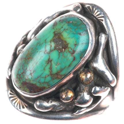sz11.75 Vintage southwestern brutalist sterling silver ring with nice turquoise