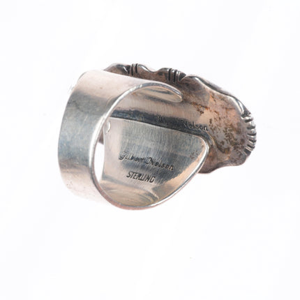 sz9 adjustable Gilbert Nelson Navajo high grade turquoise inlay onyx ring