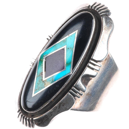sz9 adjustable Gilbert Nelson Navajo high grade turquoise inlay onyx ring