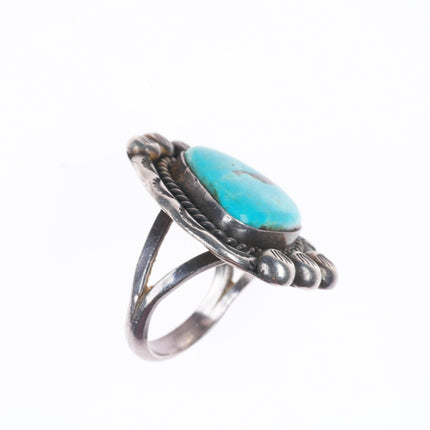 sz5.5 vintage Navajo sterling silver turquoise ring fancy stamped top
