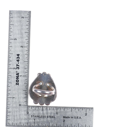 sz5.5 vintage Navajo sterling silver turquoise ring fancy stamped top