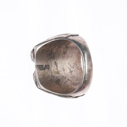 sz11 Vintage Navajo sterling silver spiderweb turquoise snake eye ring