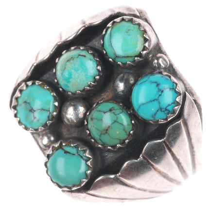 sz11 Vintage Navajo sterling silver spiderweb turquoise snake eye ring