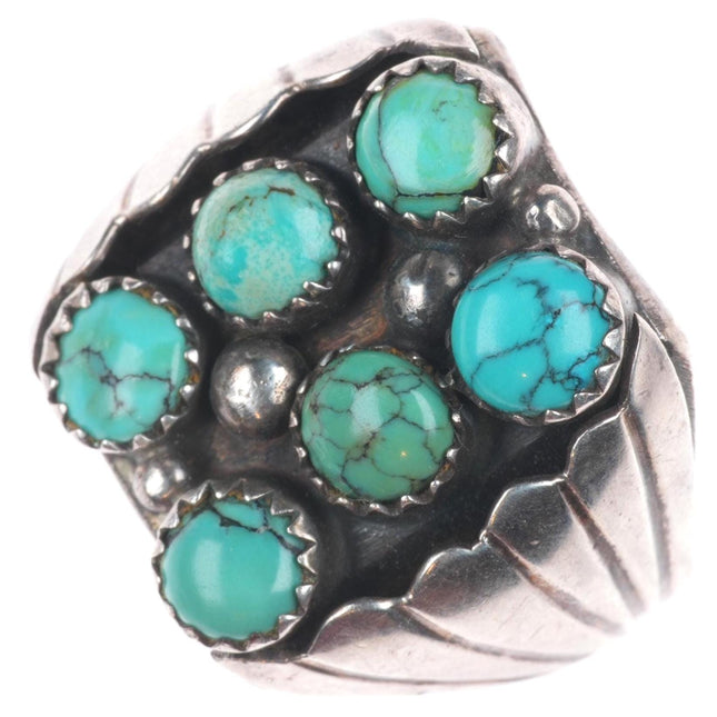 sz11 Vintage Navajo sterling silver spiderweb turquoise snake eye ring