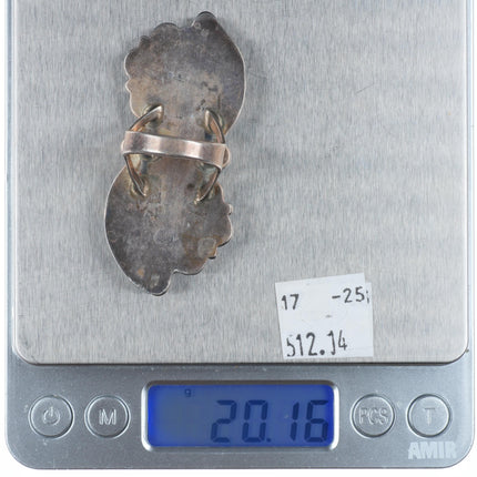 sz9 Huge Vintage Navajo sterling silver feather/blossom ring with turquoise