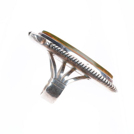 sz7.5 Eugene Belone Navajo King's Manassa Turquoise long sterling silver ring