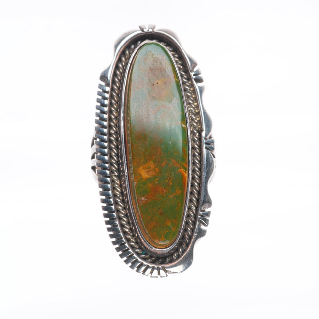 sz7.5 Eugene Belone Navajo King's Manassa Turquoise long sterling silver ring