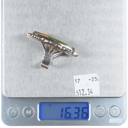 sz7.5 Eugene Belone Navajo King's Manassa Turquoise long sterling silver ring