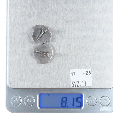 Vintage 40's-50's Zuni sterling silver turquoise, spiny oyster sunface earrings