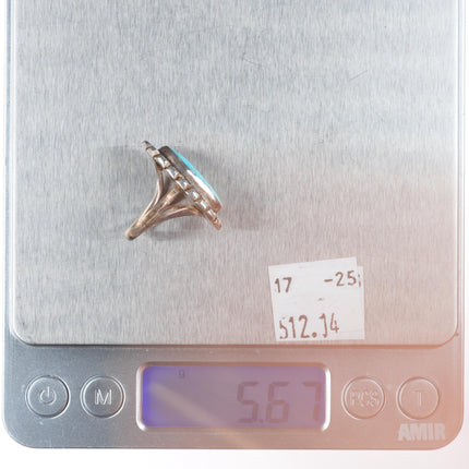 sz4.75 Vintage Navajo sterling silver rope bezel ring with nice turquoise