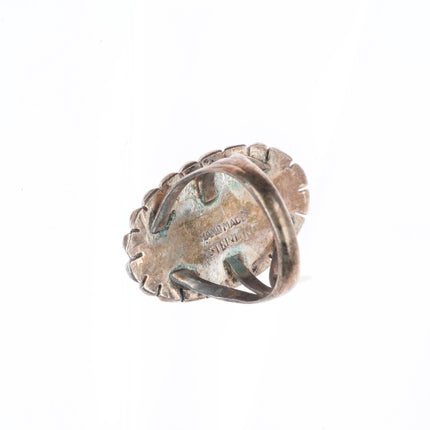 sz4.75 Vintage Navajo sterling silver rope bezel ring with nice turquoise