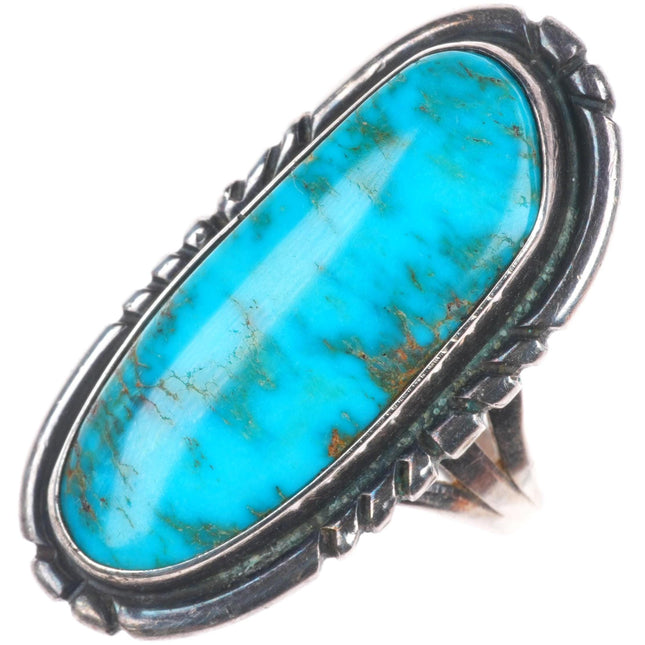 sz7.5 Vintage Navajo sterling silver high grade turquoise long ring