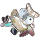 sz7 Big vintage Zuni sterling silver owl ring shell/turquoise inlay
