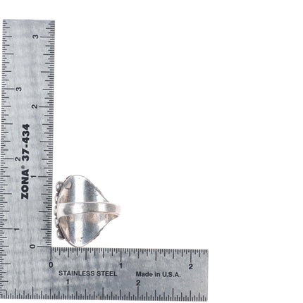 sz10 Vintage Navajo sterling silver turquoise feather bezel ring