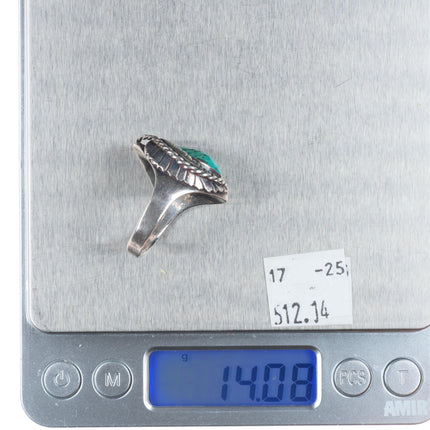 sz10 Vintage Navajo sterling silver turquoise feather bezel ring