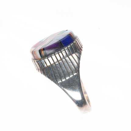 sz11.75 Ray Jack Navajo sterling silver intarsia inlay multi-stone men's ring