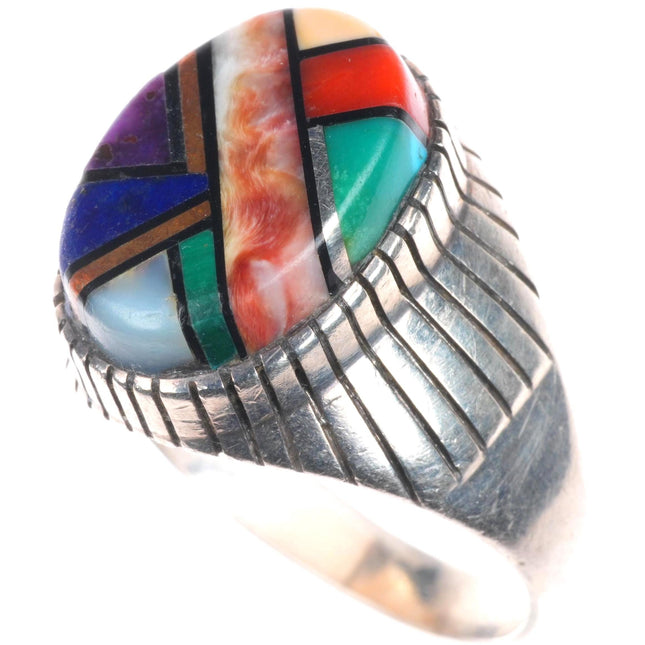 sz11.75 Ray Jack Navajo sterling silver intarsia inlay multi-stone men's ring
