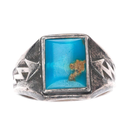 sz7 Blue Gem turquoise vintage Bell Trading post sterling silver lightning ring