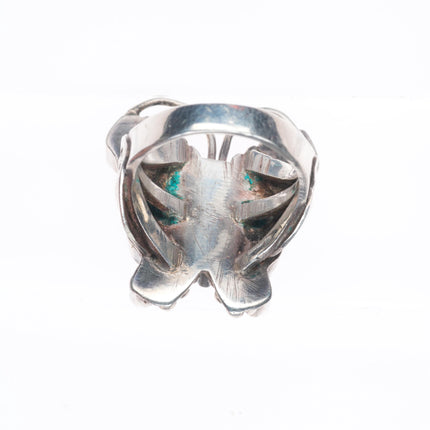 sz8 1940's Zuni sterling silver turquoise/spiny oyster inlaid butterfly ring
