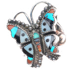 sz8 1940's Zuni sterling silver turquoise/spiny oyster inlaid butterfly ring