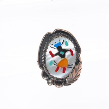 sz6 Vintage Zuni sterling silver Ghan dancer inlay women's ring