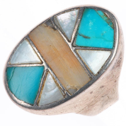 sz9 Vintage Navajo sterling silver turquoise/shell inlay men's ring