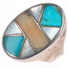sz9 Vintage Navajo sterling silver turquoise/shell inlay men's ring