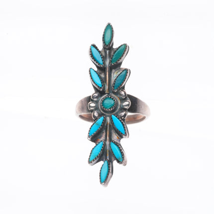sz4.5 Vintage Zuni sterling silver long needlepoint turquoise ring