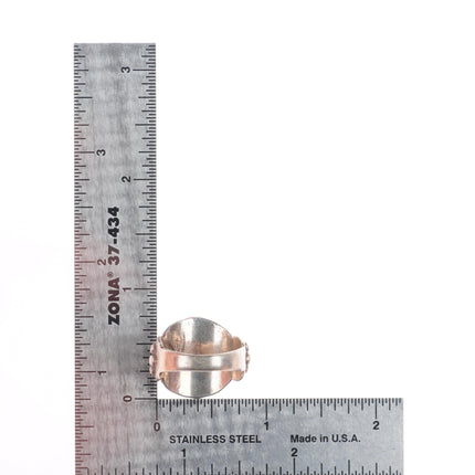 sz7 20's-30's Antique Navajo ingot silver high grade turquoise 3 stone ring