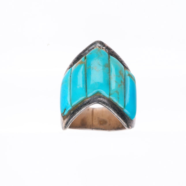 sz6 Vintage Native American sterling silver turquoise corn row shield ring