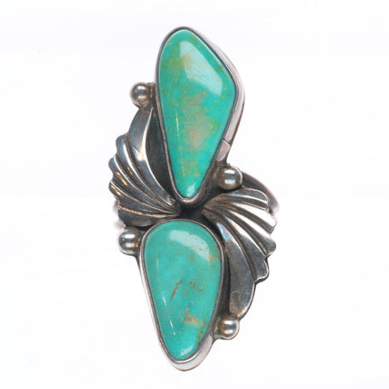 sz9 Vintage Navajo sterling silver high grade turquoise 2 stone ring