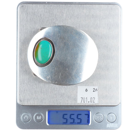 Vintage Mexican modernist sterling silver turquoise shadowbox belt buckle