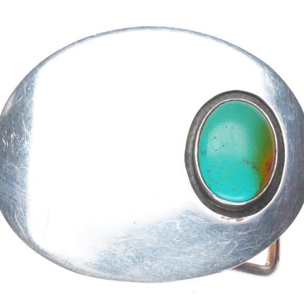 Vintage Mexican modernist sterling silver turquoise shadowbox belt buckle