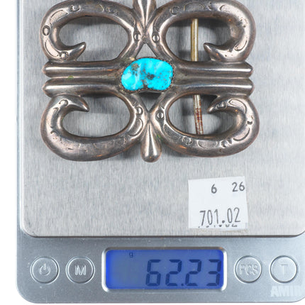 Vintage Navajo sterling silver turquoise cast belt buckle