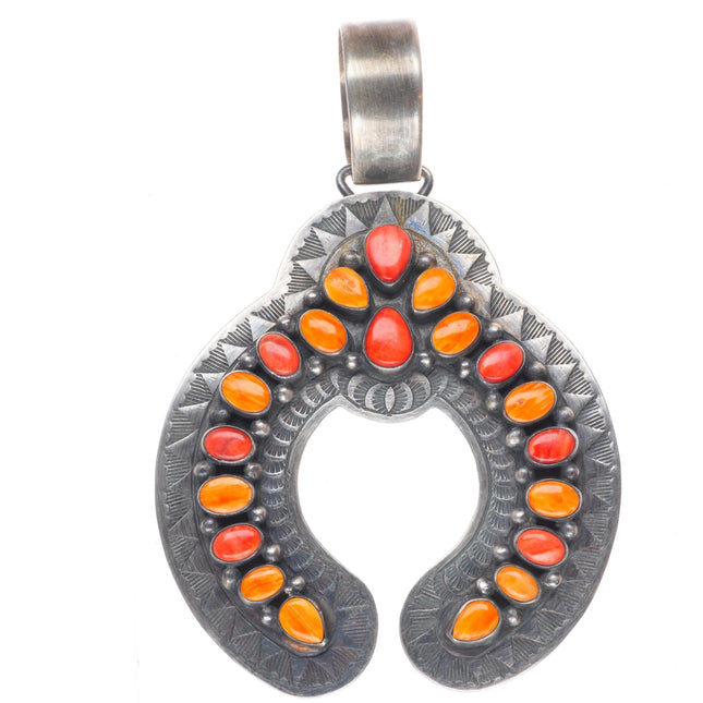 Robert Bird Navajo Large Spiny oyster sterling silver naja cluster pendant