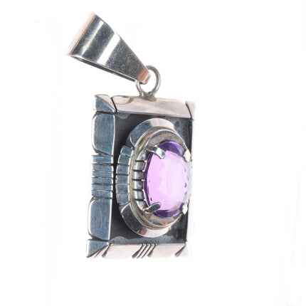 Retro Carl Quintana Navajo sterling silver amethyst necklace pendant