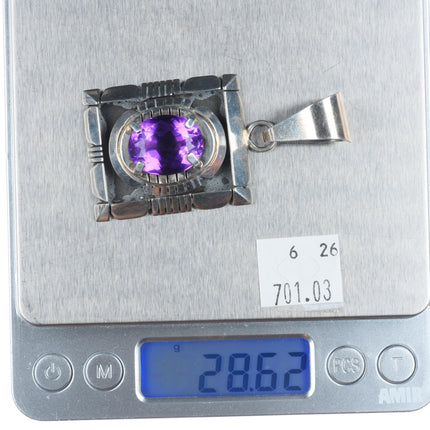 Retro Carl Quintana Navajo sterling silver amethyst necklace pendant