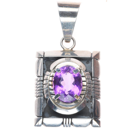 Retro Carl Quintana Navajo sterling silver amethyst necklace pendant