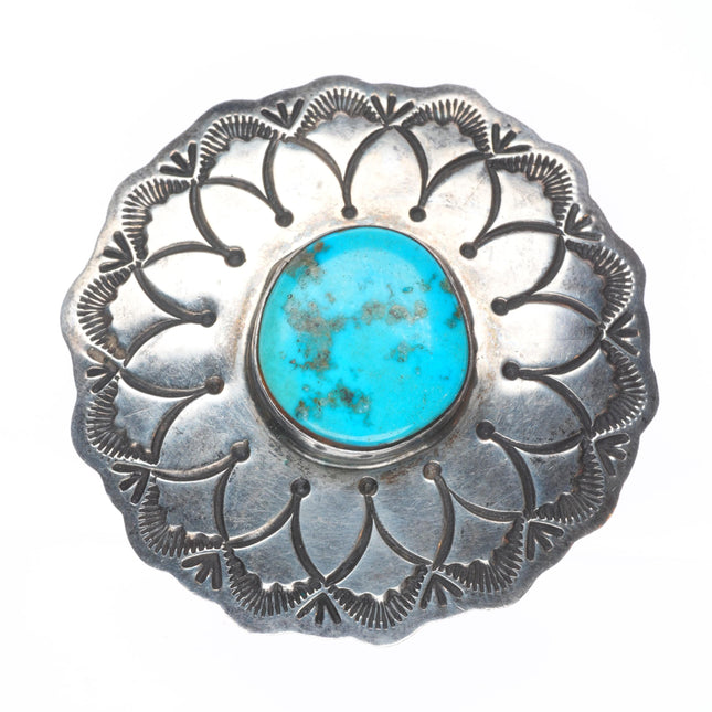 Vintage Navajo hand stamped sterling silver turquoise concho style pendant/pin
