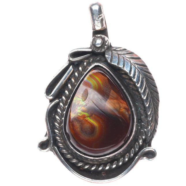 Fred James Navajo Arizona Fire Agate sterling silver pendant