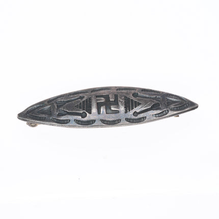 c1930 Navajo sterling silver hand stamped whirling logs pin/brooch