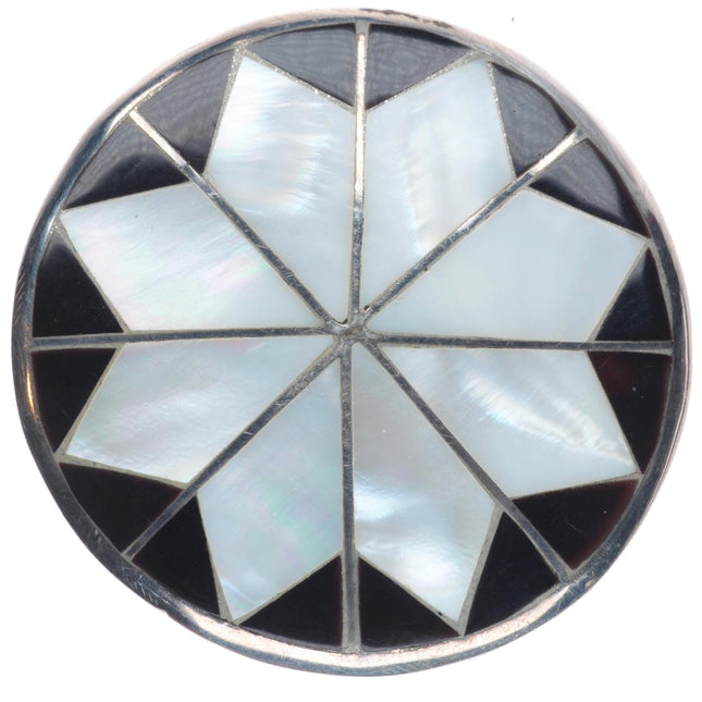 Vintage Zuni sterling silver, jet/shell star pendant/pin/brooch