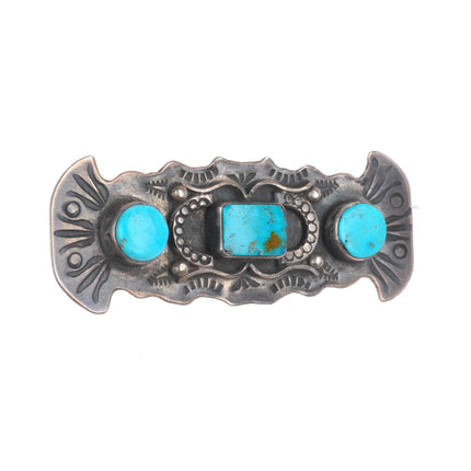 30's-40's Vintage Navajo sterling silver 3 stone turquoise pin/brooch
