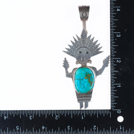 Vintage EC Navajo sterling silver kachina pendant with high grade turquoise
